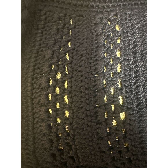 The Sak Purse Navy Crochet Overlay Gold Dual Handle Top Zip Tassel Shoulder Bag - Picture 9 of 9